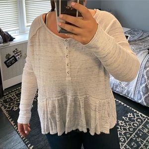 Free people peplum long sleeve button up blouse